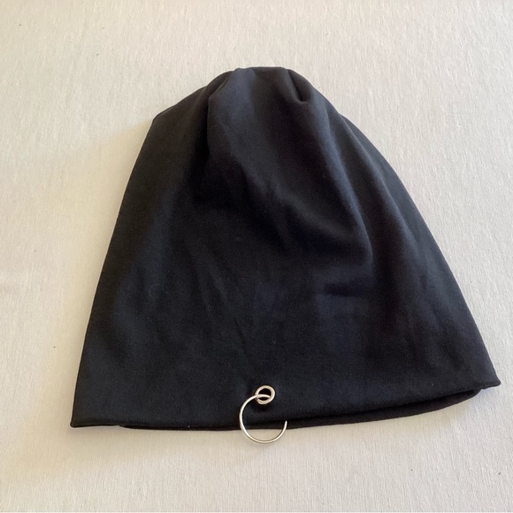 Slouchy Black Beanie With Ring - Picture 2 of 6